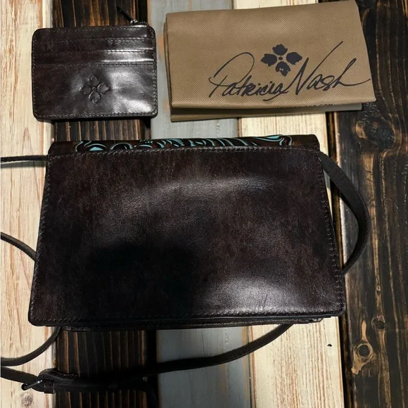 Patricia Nash Brown and Turquoise Embossed Leather Bag Set - Picture 2 of 5